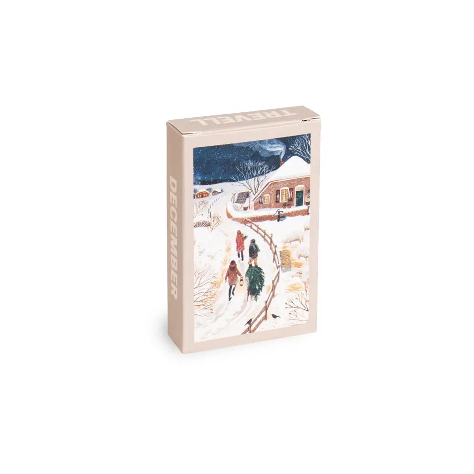 Mini puzzel van 99 stukjes met verschillende tekeningen erop dit is de December