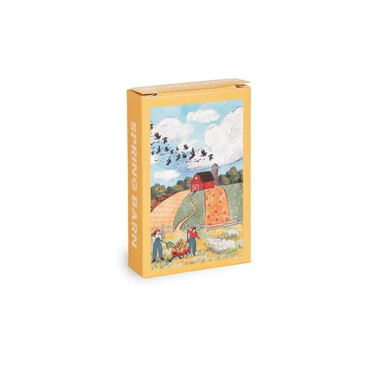 Mini puzzel van 99 stukjes met verschillende tekeningen erop dit is de Spring barn