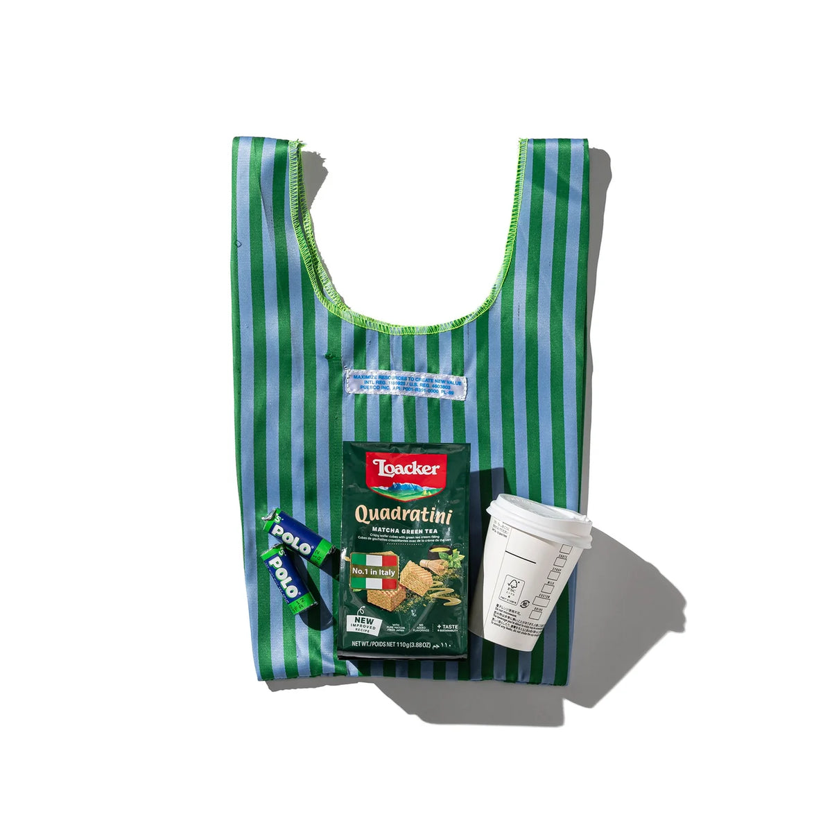 School Tie Fabric Small Bag Green x Light Blue
