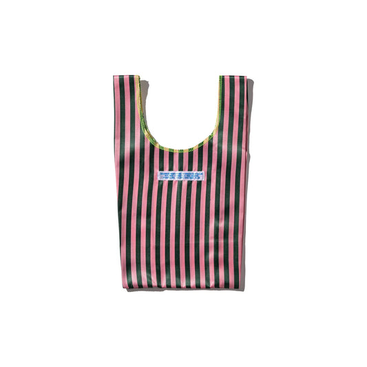 School Tie Fabric Small Bag Dark Green x Pink