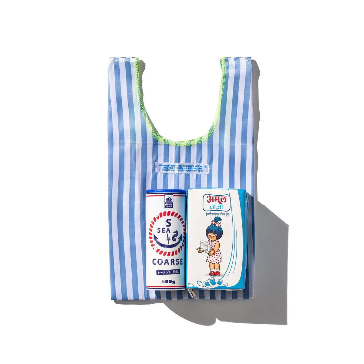 School Tie Fabric Small Bag Light Blue x White