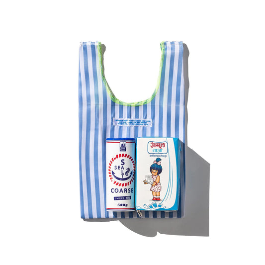 School Tie Fabric Small Bag Light Blue x White