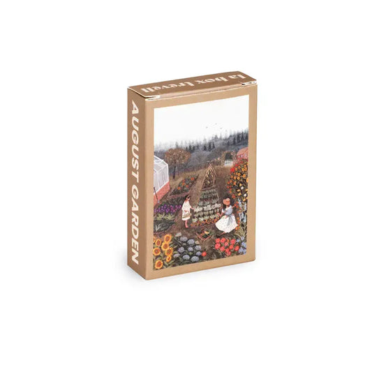 Mini puzzel van 99 stukjes met verschillende tekeningen erop dit is de august garden