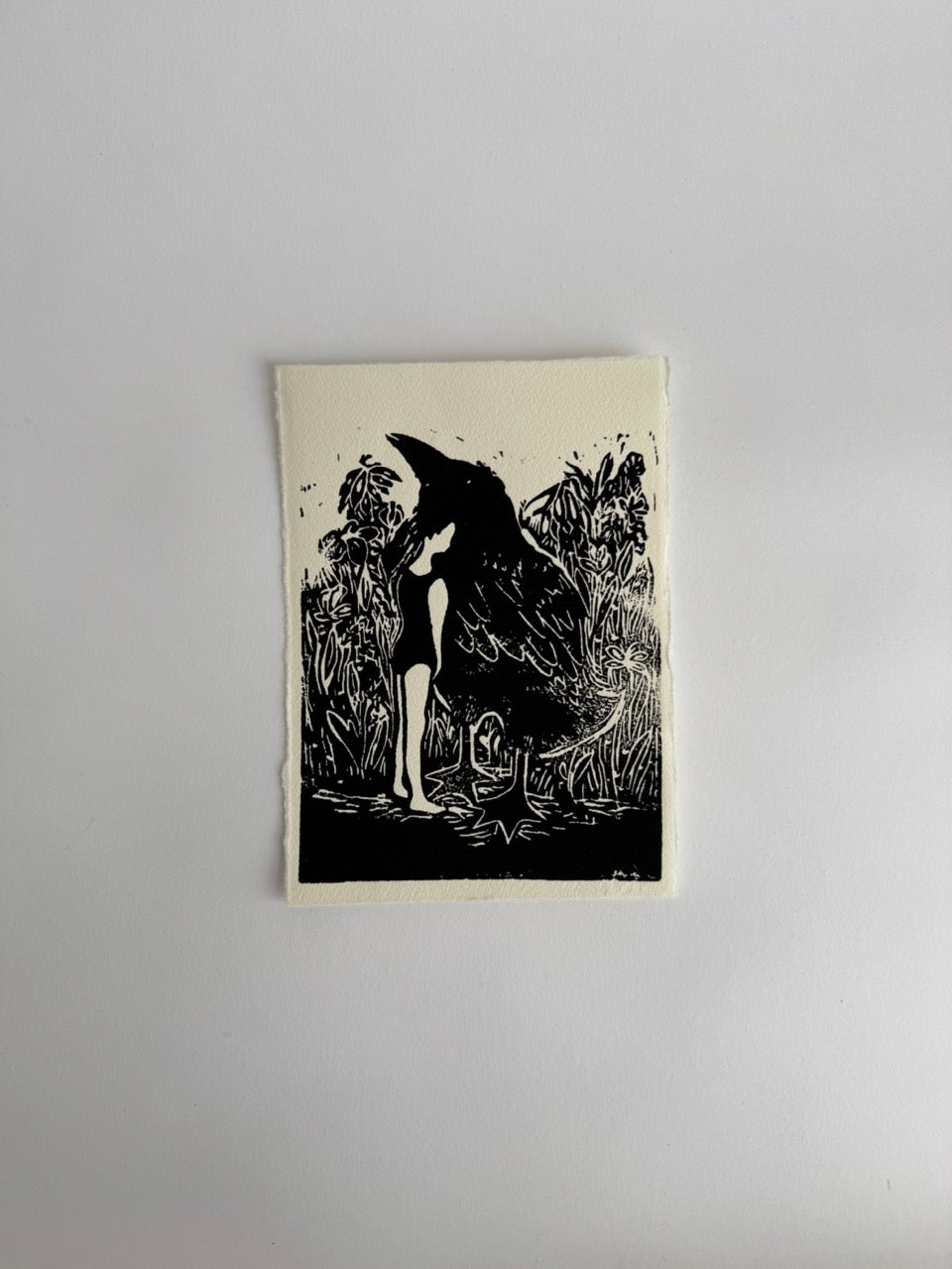 Linodruk "Vogelmeisje"