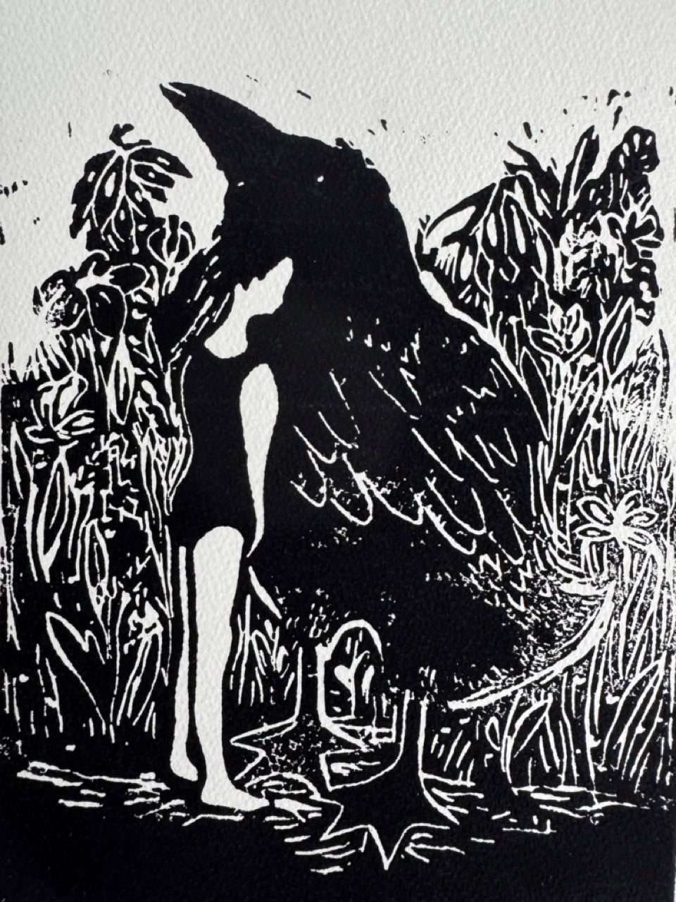 Linodruk "Vogelmeisje"