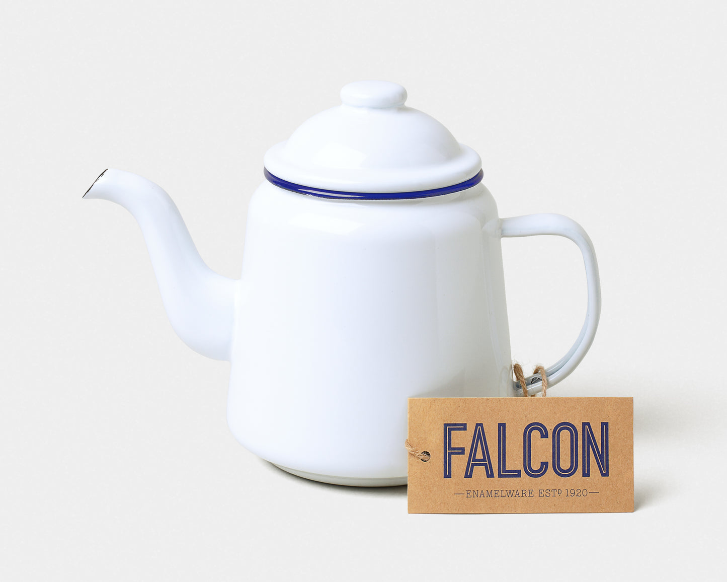 Emaille Theepot Wit met Blauwe Rand